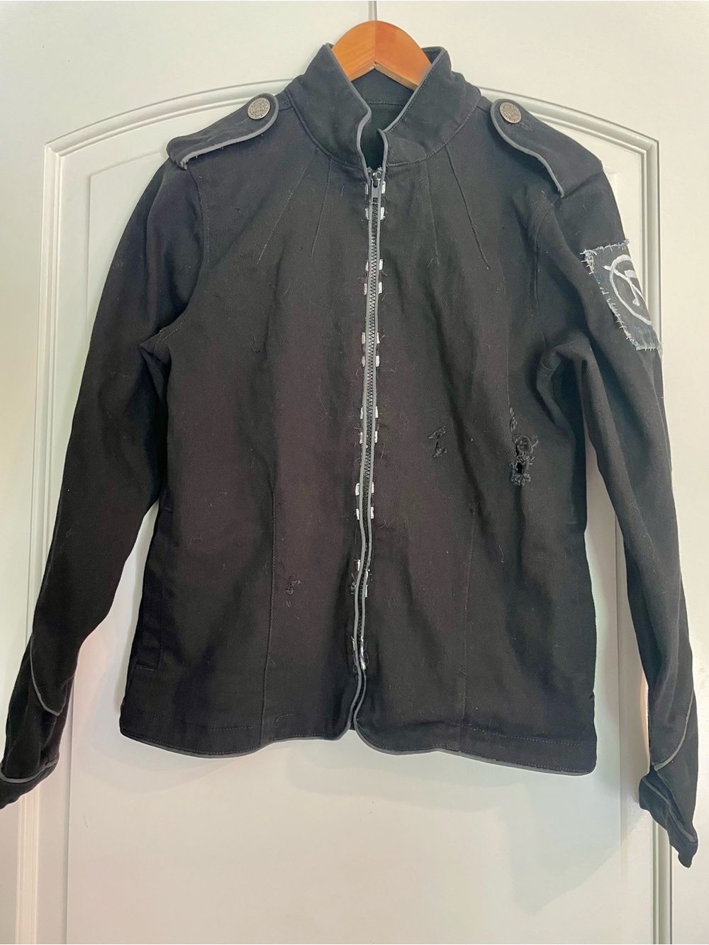 Black Y2K Gothic Military-Style Zip Cotton Jacket